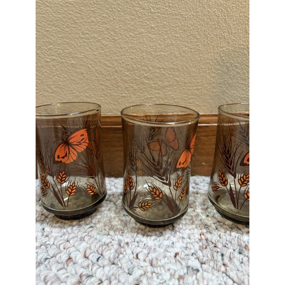 Seven Vintage Libby Tawny Garden Party Monarch Butterflies Glasses - Picture 5 of 6